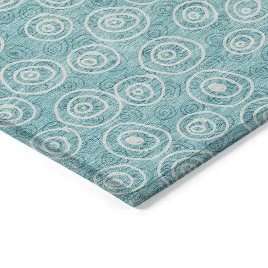 Teal Blue And Ivory Geometric Washable Indoor Outdoor Area Rug Photo 3