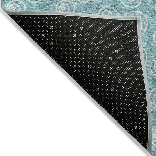 Teal Blue And Ivory Geometric Washable Indoor Outdoor Area Rug Photo 2