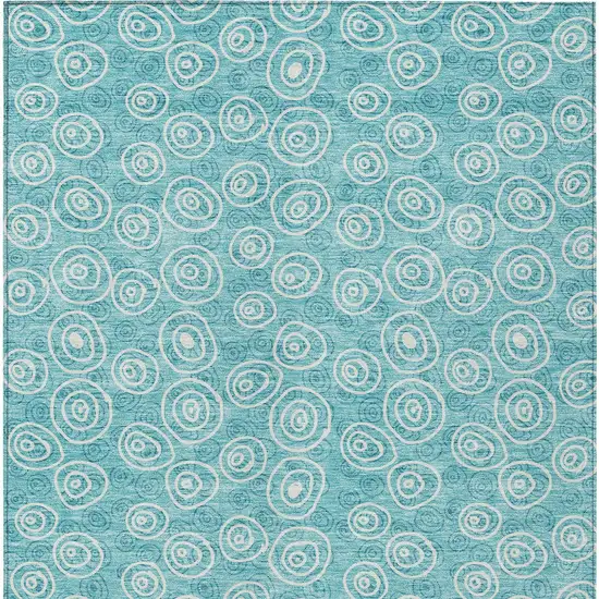 Teal Blue And Ivory Geometric Washable Indoor Outdoor Area Rug Photo 5