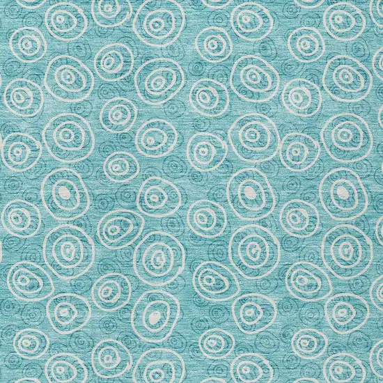 Teal Blue And Ivory Geometric Washable Indoor Outdoor Area Rug Photo 4