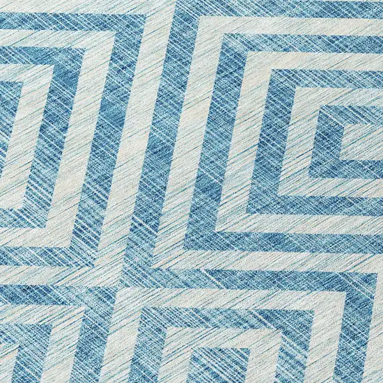 Teal Blue And Ivory Geometric Washable Indoor Outdoor Area Rug Photo 4