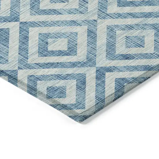 Teal Blue And Ivory Geometric Washable Indoor Outdoor Area Rug Photo 3