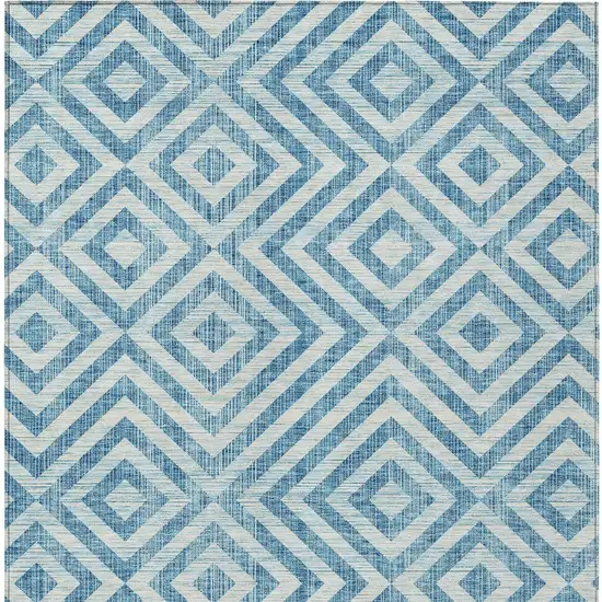 Teal Blue And Ivory Geometric Washable Indoor Outdoor Area Rug Photo 6