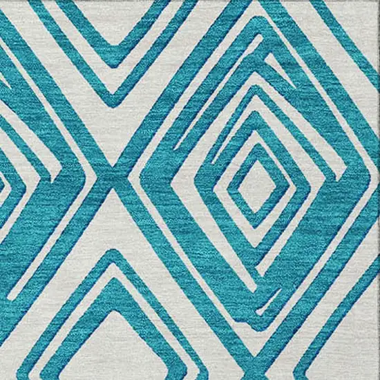 Teal Blue And Ivory Geometric Washable Indoor Outdoor Area Rug Photo 7