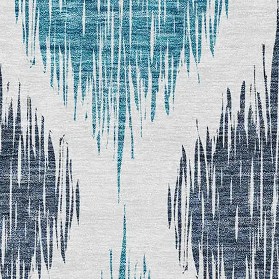 Teal Blue And Ivory Ikat Washable Indoor Outdoor Area Rug Photo 6