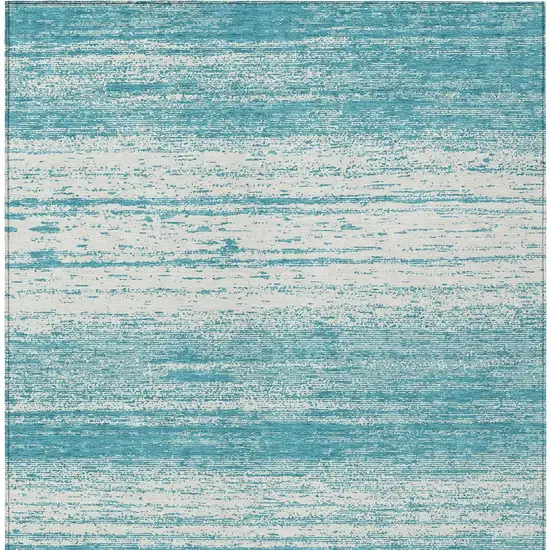 Teal Blue And Ivory Striped Washable Indoor Outdoor Area Rug Photo 6