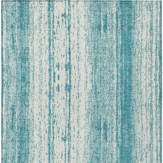 Teal Blue And Ivory Striped Washable Indoor Outdoor Area Rug Photo 6