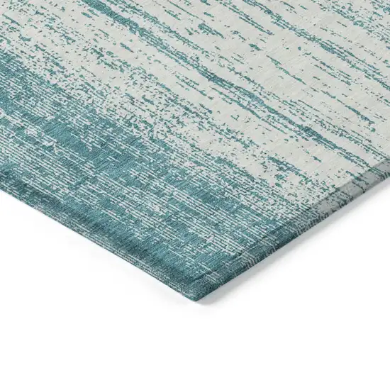 Teal Blue And Ivory Striped Washable Indoor Outdoor Area Rug Photo 5