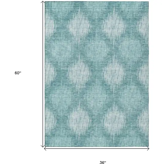 Teal Blue And Mint Green Ikat Washable Indoor Outdoor Area Rug Photo 3