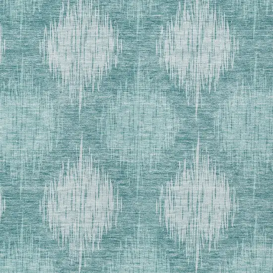 Teal Blue And Mint Green Ikat Washable Indoor Outdoor Area Rug Photo 6