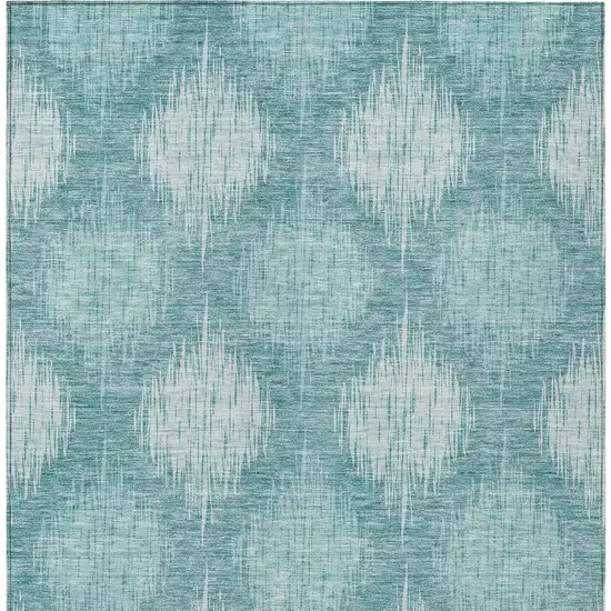 Teal Blue And Mint Green Ikat Washable Indoor Outdoor Area Rug Photo 7