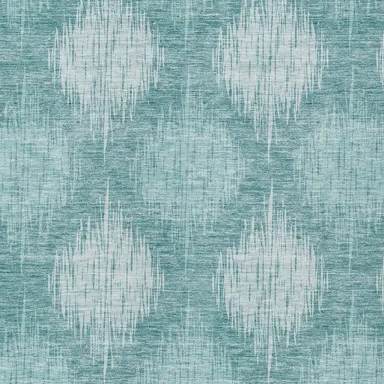 Teal Blue And Mint Green Ikat Washable Indoor Outdoor Area Rug Photo 6