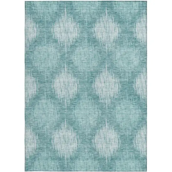 Teal Blue And Mint Green Ikat Washable Indoor Outdoor Area Rug Photo 7