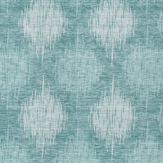 Teal Blue And Mint Green Ikat Washable Indoor Outdoor Area Rug Photo 6