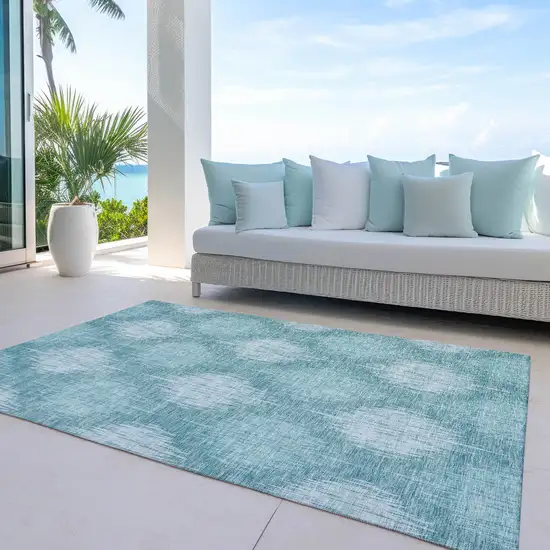 Teal Blue And Mint Green Ikat Washable Indoor Outdoor Area Rug Photo 8