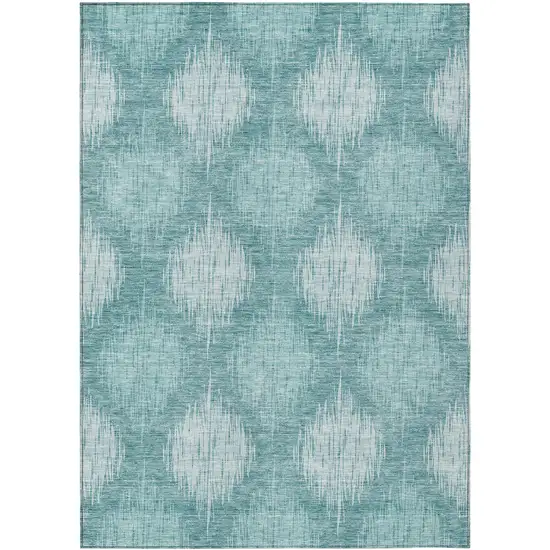 Teal Blue And Mint Green Ikat Washable Indoor Outdoor Area Rug Photo 2