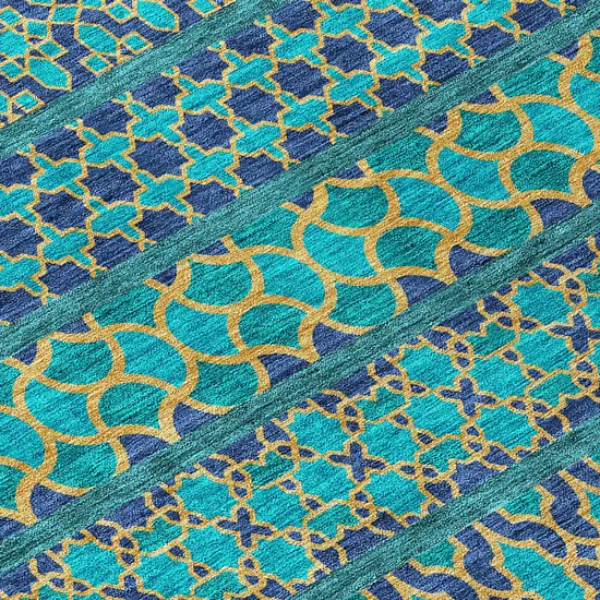 Teal Blue And Navy Blue Quatrefoil Washable Indoor Outdoor Area Rug Photo 4