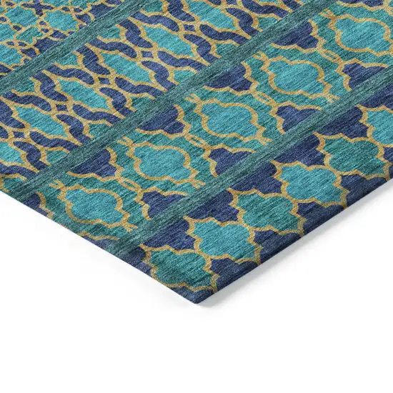 Teal Blue And Navy Blue Quatrefoil Washable Indoor Outdoor Area Rug Photo 3