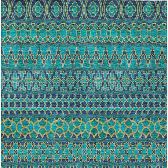 Teal Blue And Navy Blue Quatrefoil Washable Indoor Outdoor Area Rug Photo 6