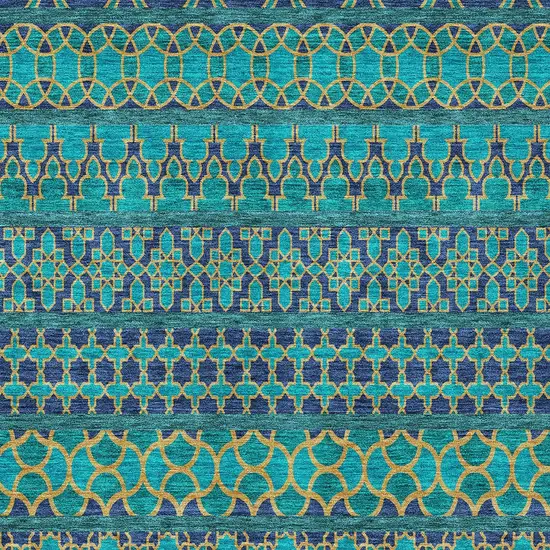 Teal Blue And Navy Blue Quatrefoil Washable Indoor Outdoor Area Rug Photo 5