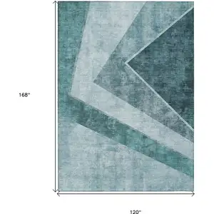 Photo of Teal Blue Aqua And Blue Geometric Washable Indoor Outdoor Area Rug