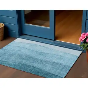 Photo of Teal Blue Aqua And Blue Ombre Washable Indoor Outdoor Area Rug