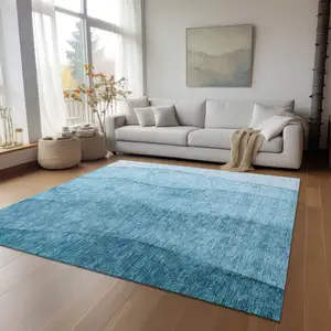 Photo of Teal Blue Aqua And Blue Ombre Washable Indoor Outdoor Area Rug