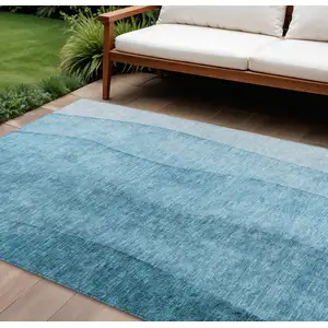 Photo of Teal Blue Aqua And Blue Ombre Washable Indoor Outdoor Area Rug