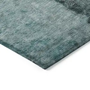 Photo of Teal Blue Aqua And Charcoal Abstract Washable Indoor Outdoor Area Rug