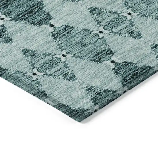 Teal Blue Aqua And Charcoal Moroccan Washable Indoor Outdoor Area Rug Photo 3