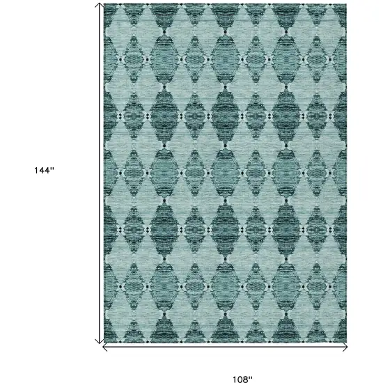 Teal Blue Aqua And Charcoal Moroccan Washable Indoor Outdoor Area Rug Photo 9