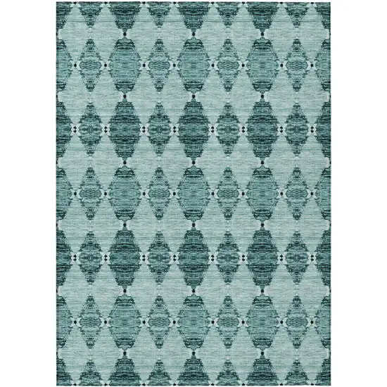 Teal Blue Aqua And Charcoal Moroccan Washable Indoor Outdoor Area Rug Photo 2