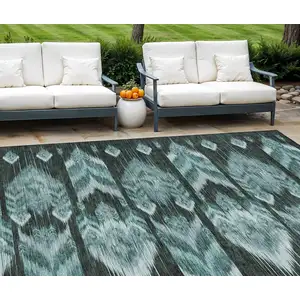 Photo of Teal Blue Aqua And Charcoal Southwestern Washable Indoor Outdoor Area Rug