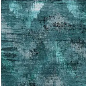 Photo of Teal Blue Aqua And Gray Abstract Washable Indoor Outdoor Area Rug