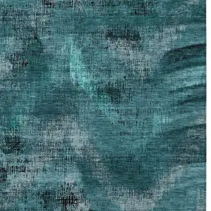 Photo of Teal Blue Aqua And Gray Abstract Washable Indoor Outdoor Area Rug