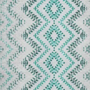 Photo of Teal Blue Aqua And Gray Geometric Washable Indoor Outdoor Area Rug