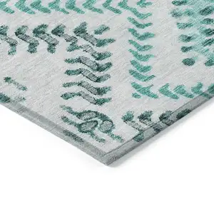 Photo of Teal Blue Aqua And Gray Geometric Washable Indoor Outdoor Area Rug