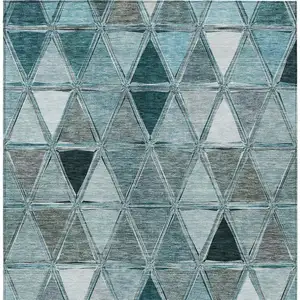 Photo of Teal Blue Aqua And Gray Geometric Washable Indoor Outdoor Area Rug