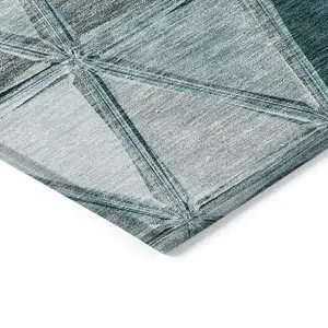 Photo of Teal Blue Aqua And Gray Geometric Washable Indoor Outdoor Area Rug