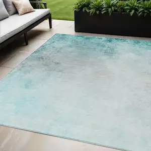 Photo of Teal Blue Aqua And Gray Ombre Washable Indoor Outdoor Area Rug