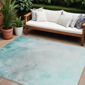 Photo of Teal Blue Aqua And Gray Ombre Washable Indoor Outdoor Area Rug