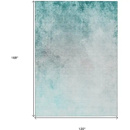 Teal Blue Aqua And Gray Ombre Washable Indoor Outdoor Area Rug Photo 3