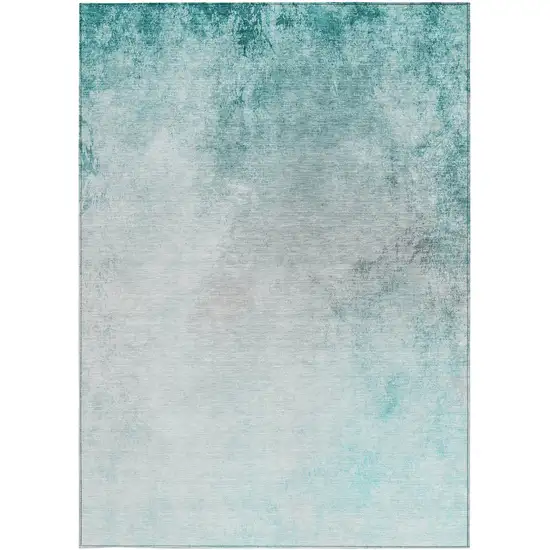 Teal Blue Aqua And Gray Ombre Washable Indoor Outdoor Area Rug Photo 6