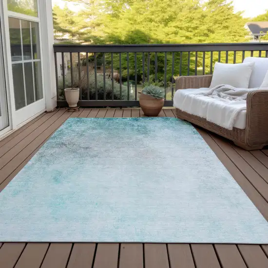 Teal Blue Aqua And Gray Ombre Washable Indoor Outdoor Area Rug Photo 7