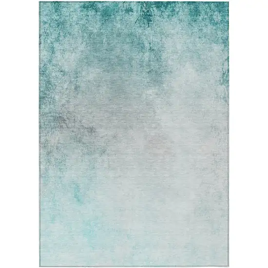 Teal Blue Aqua And Gray Ombre Washable Indoor Outdoor Area Rug Photo 2