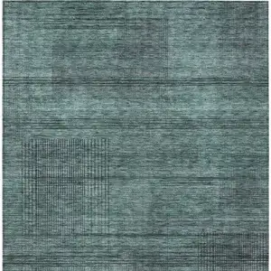 Photo of Teal Blue Aqua And Gray Striped Washable Indoor Outdoor Area Rug