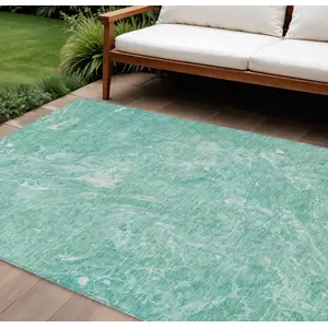 Photo of Teal Blue Aqua And Green Abstract Washable Indoor Outdoor Area Rug