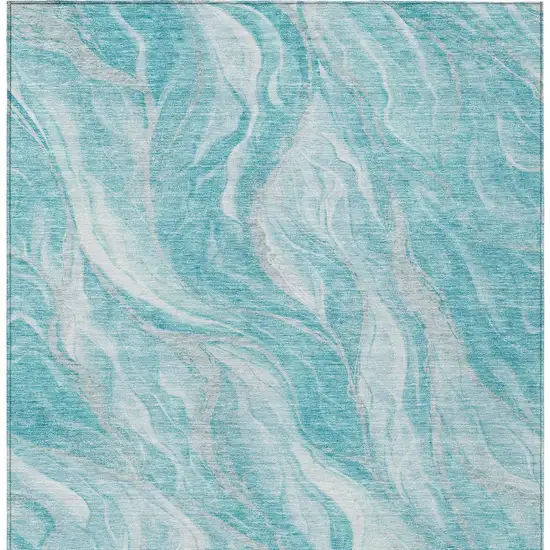 Teal Blue Aqua And Ivory Abstract Washable Indoor Outdoor Area Rug Photo 5