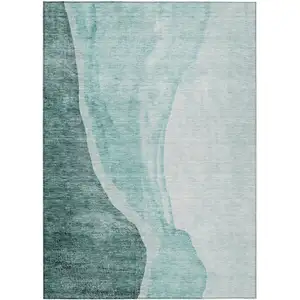 Photo of Teal Blue Aqua And Mint Green Abstract Washable Indoor Outdoor Area Rug