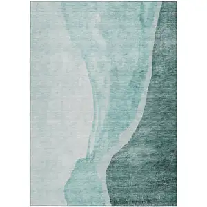 Photo of Teal Blue Aqua And Mint Green Abstract Washable Indoor Outdoor Area Rug